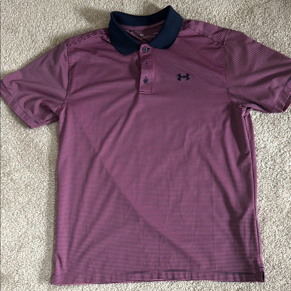 Under Armour Men's Striped Polo Shirt - Pink/Navy